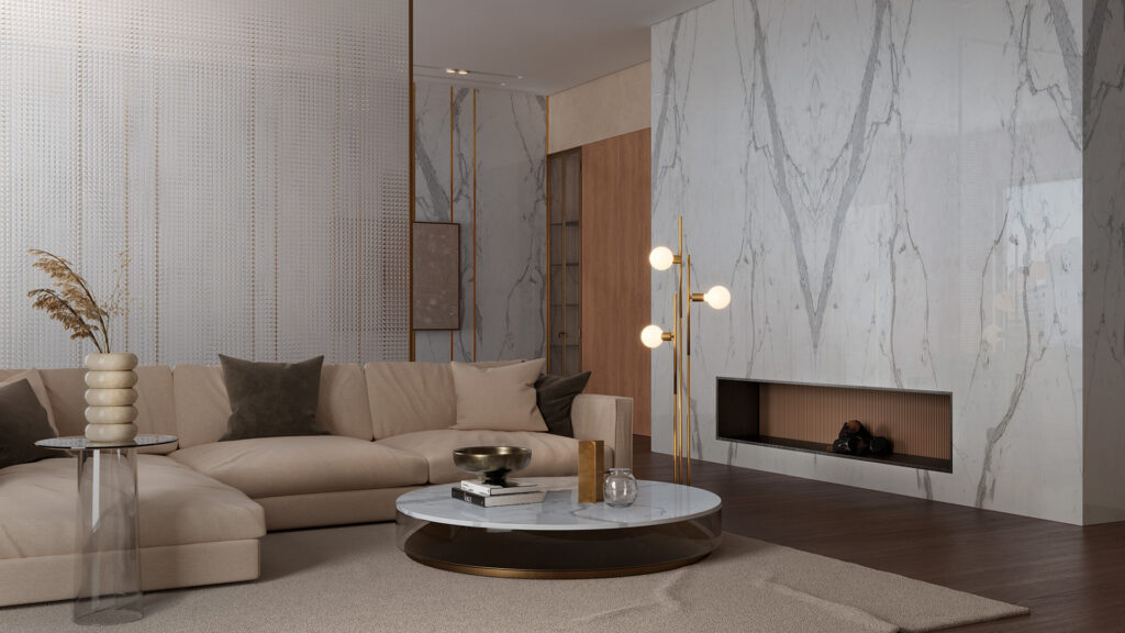 Statuario Principe marble slab with bold gray veining